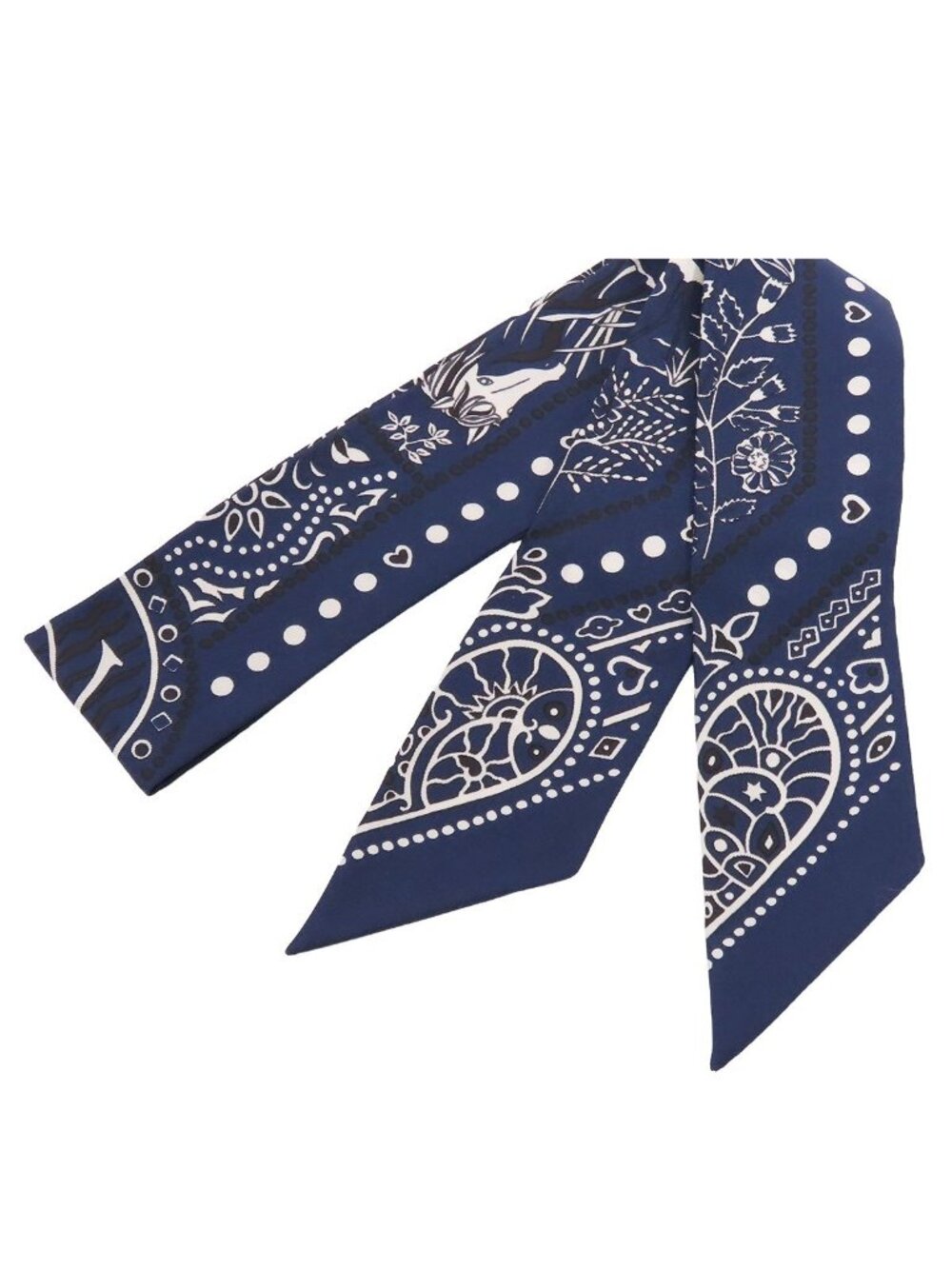 Hermes Twilly Marine Black White Silk Entre Ciel Et Mer Bandana Scarf